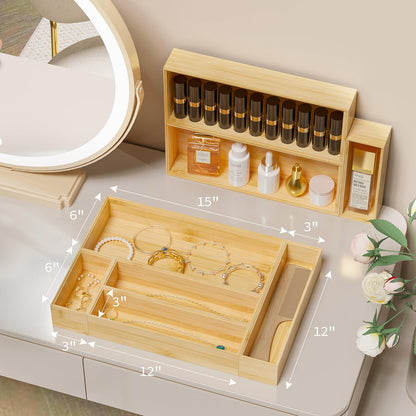 Kitchen Drawer Organizer Bins, Stackable Bamboo Deep Drawer Organizer for Silverware, Utensils