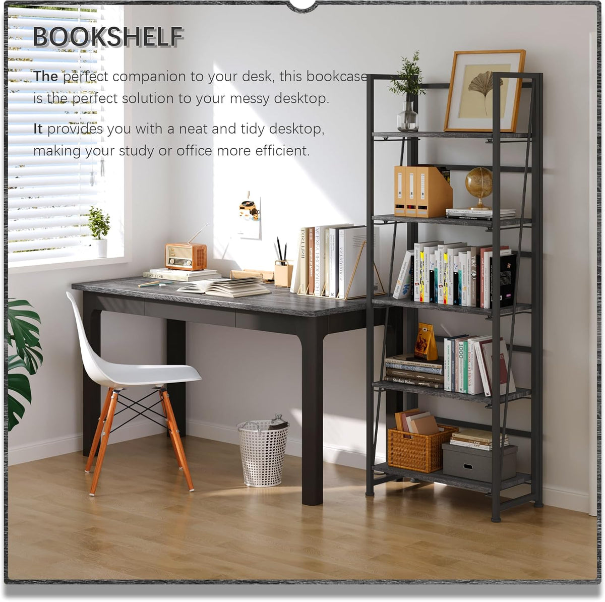 4NM No Assembly Foldable Bookshelf, 5-Shelf Collapsible Bookcase Storage for Small Spaces, 62.2" H