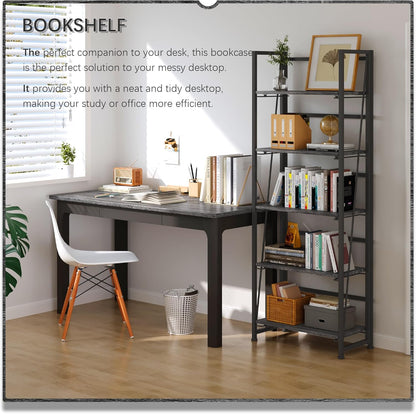 4NM No Assembly Foldable Bookshelf, 5-Shelf Collapsible Bookcase Storage for Small Spaces, 62.2" H