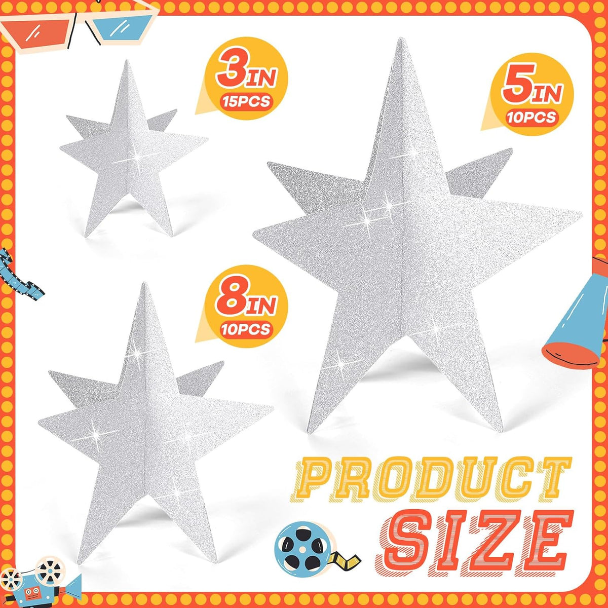 45 Pcs 3D Star Centerpieces Movie Night Decorations for Table in 3 Sizes Hanging Supplies for Red