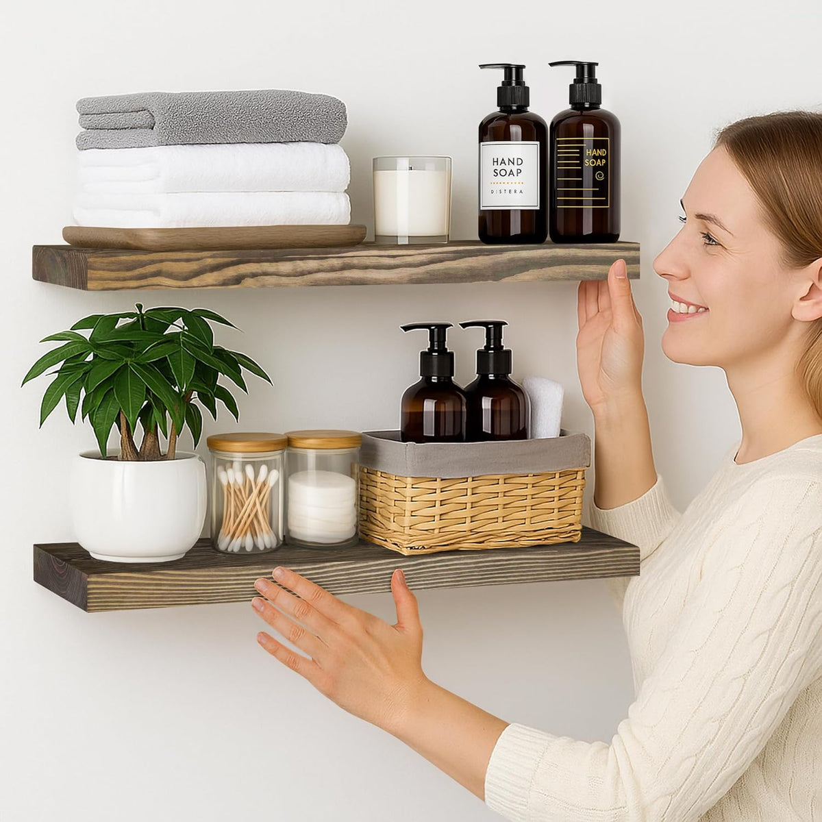 BGMG 30 inch Walnut Floating Shelves for Wall Set of 2,High End Solid Real Wood 30 in Floating