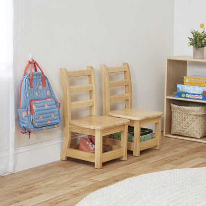 ECR4Kids Three Rung Ladderback Chair with Storage, 10in Seat Height , Classroom Seating, Honey