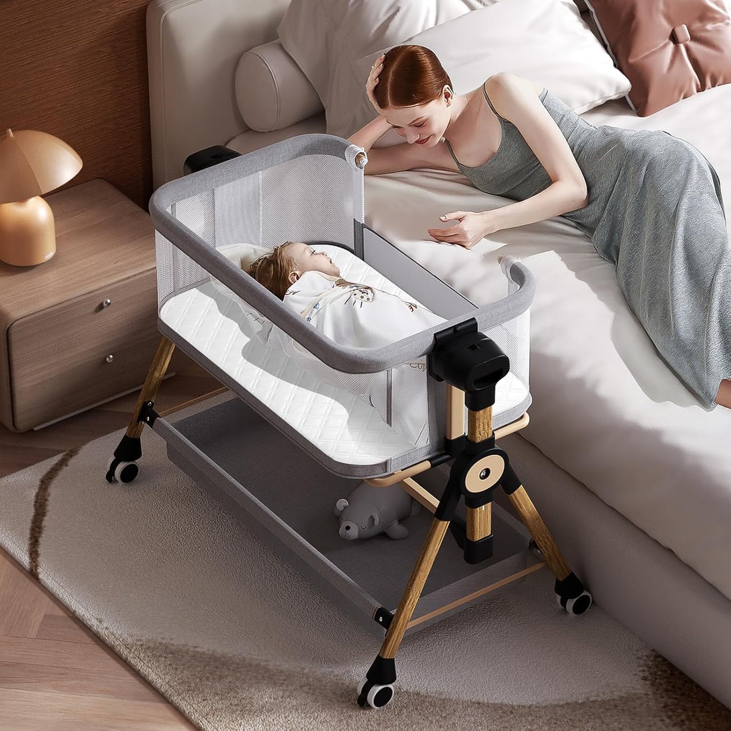 3 in 1 Baby Bassinet,Bedside/Rocking Bassinet for Baby,Bedside Crib with Lockable Wheels,Waterproof