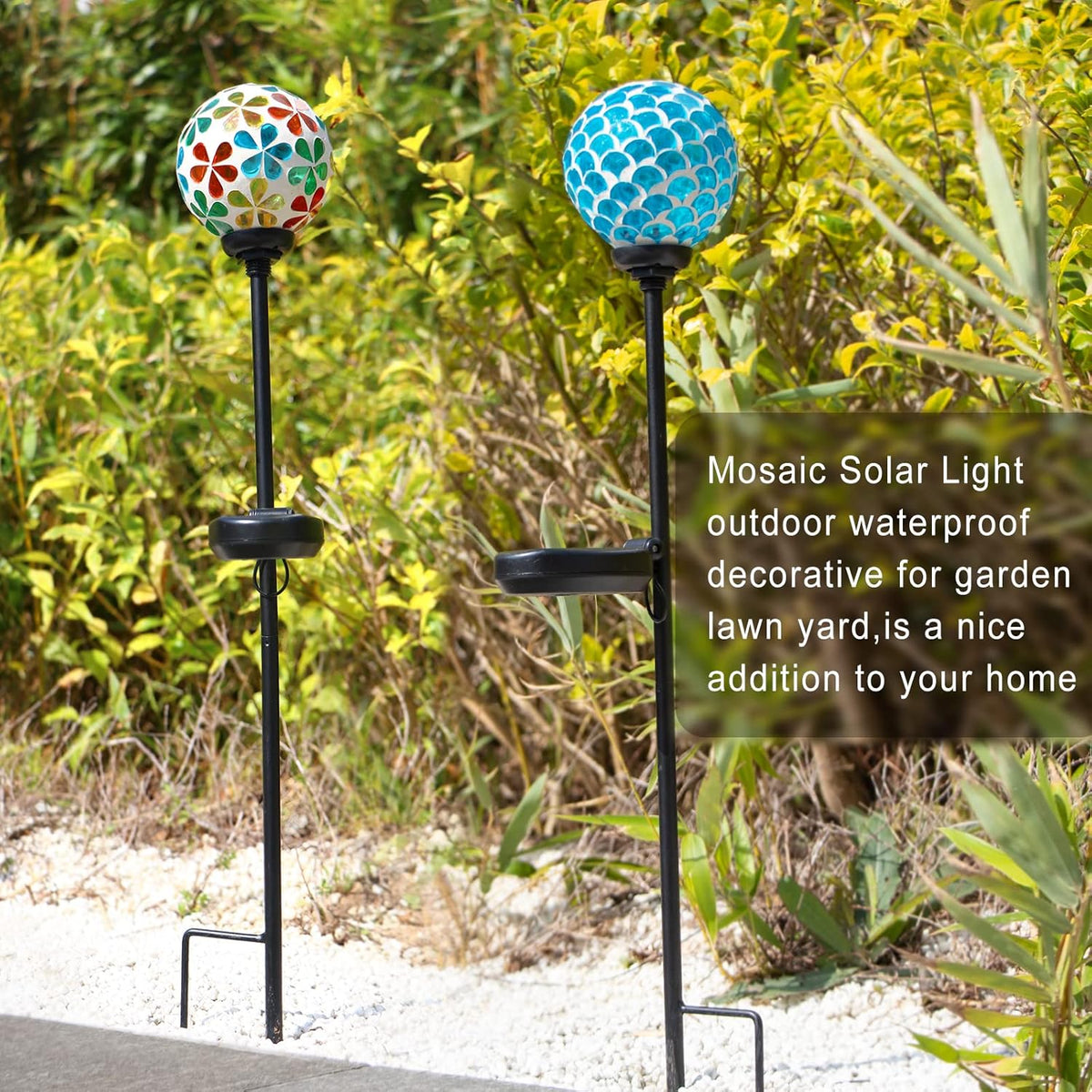 VCUTEKA Solar Garden Lights, Mosaic Solar Light Outdoor Waterproof LED Pathway Stake Light for