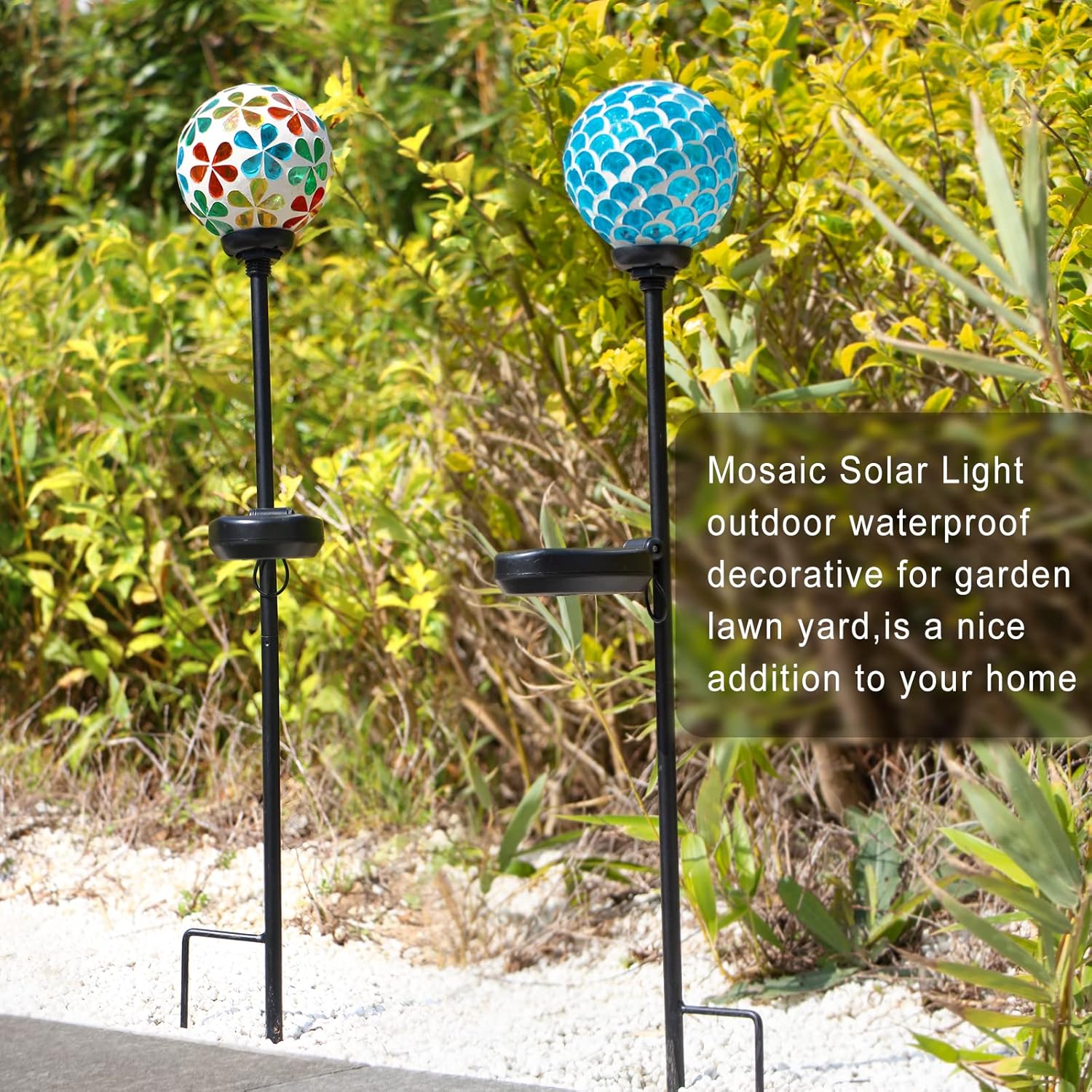 VCUTEKA Solar Garden Lights, Mosaic Solar Light Outdoor Waterproof LED Pathway Stake Light for