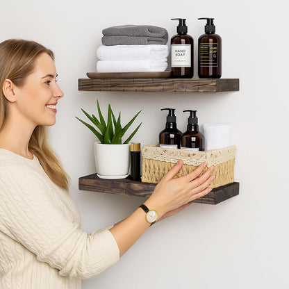 BGMG Wood Floating Shelves for Wall 18 inch, Distressed, Rustic Wooden Wall Mount Shelves for