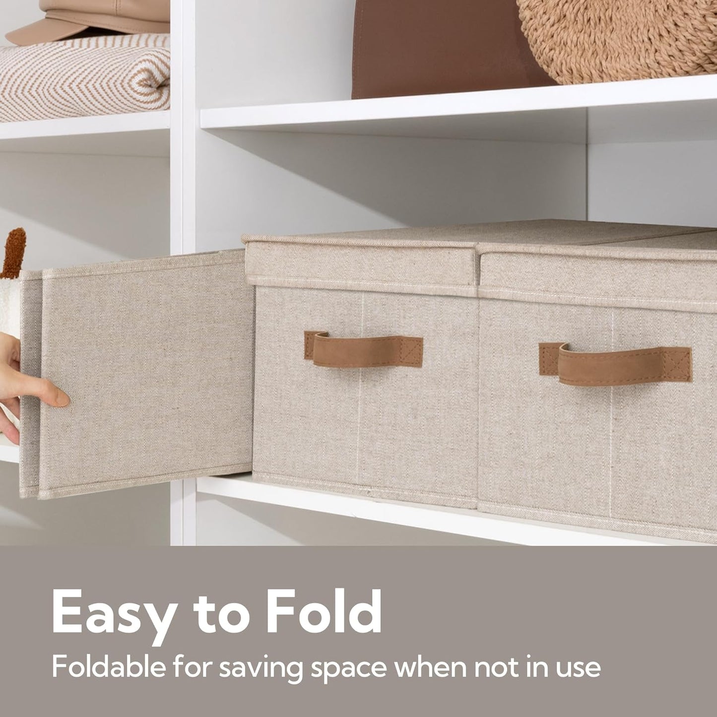 StorageWorks Large Storage Bins with Lids, Decorative Storage Boxes with Lid and PU Handles