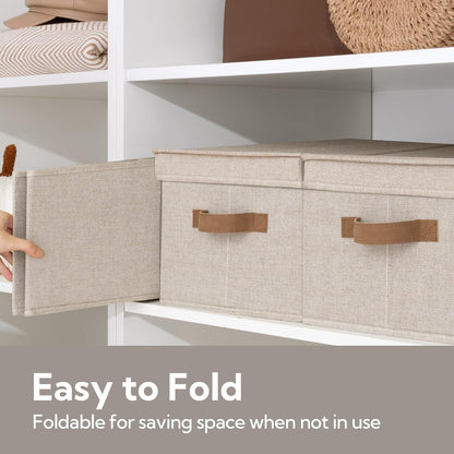 StorageWorks Large Storage Bins with Lids, Decorative Storage Boxes with Lid and PU Handles