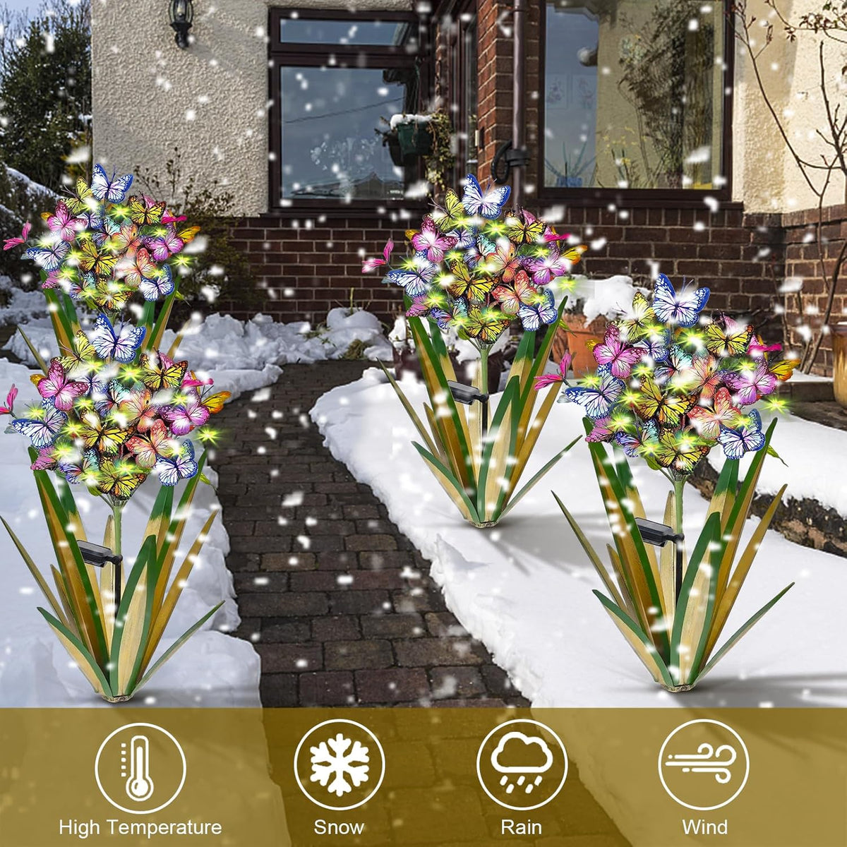Solar Metal Agave Butterfly Flower Stick Garden Sculpture - Outdoor Christmas Lights With Swaying