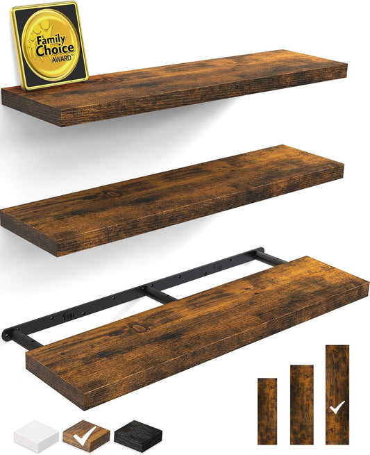 BAYKA Floating Shelves for Wall, 36 inches Wall Mounted Rustic Wood Shelves for Bathroom, Bedroom