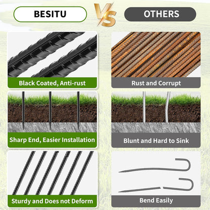24 inches J Hook Rebar Stakes (16-Pack), Extra Long Garden Stakes with Chisel Point End Steel Rebar