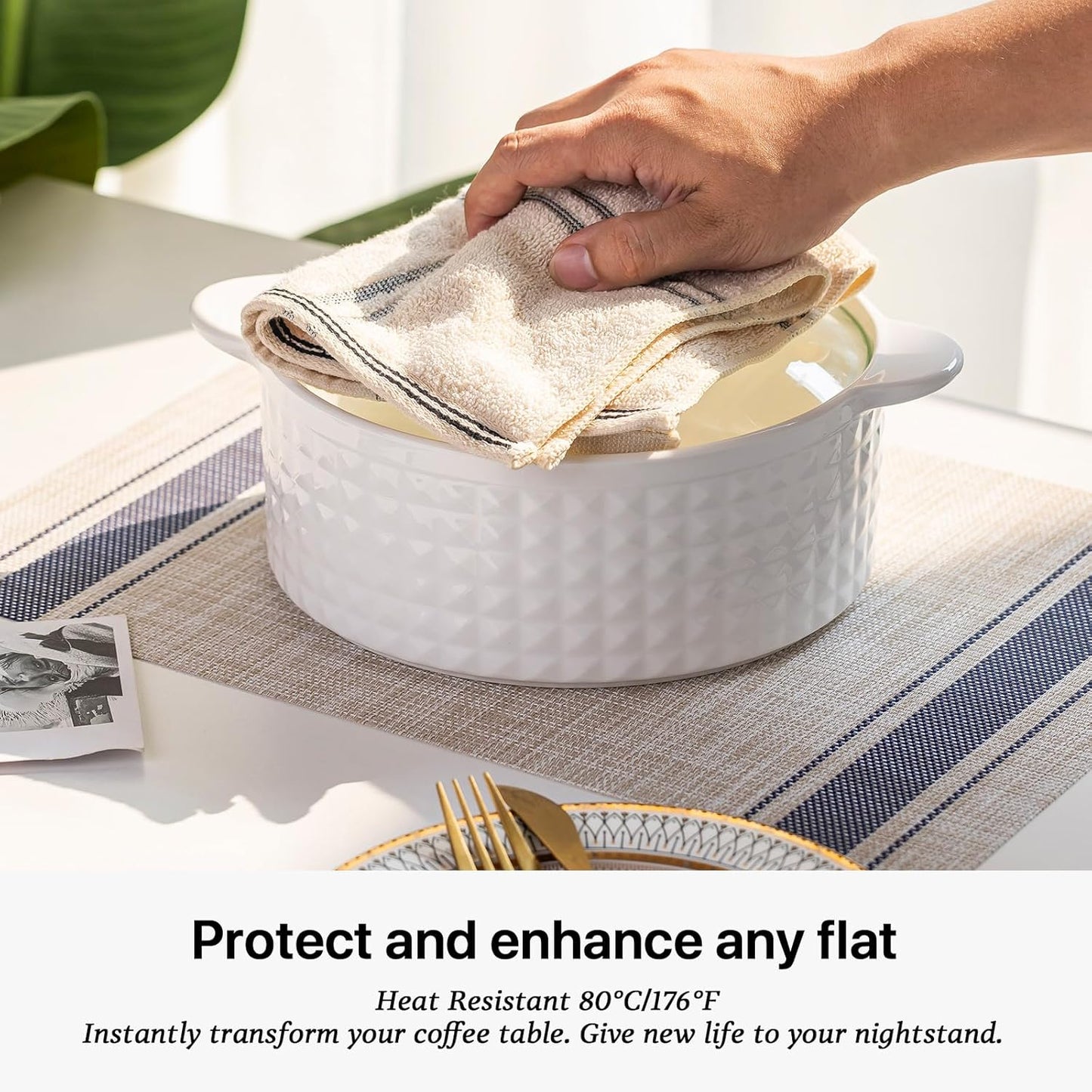 LEXMORE Placemats Set of 4 Vinyl/Plastic Woven Place Mats for Kitchen Table Indoor/Outdoor Washable
