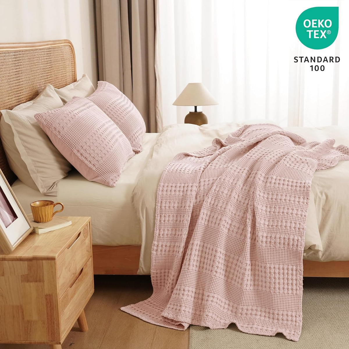 PHF 100% Cotton Waffle Weave Throw Blanket, Soft Lightweight Breathable Cozy Summer Throws for