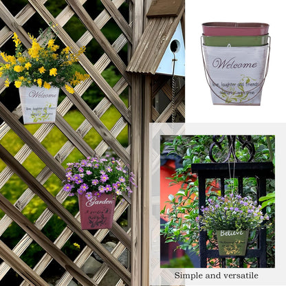 GDYOOSHOW 3Pcs 7.4" Tall Galvanized Metal Hanging Planter Rustic Wall Flower Bucket Echelon Wall