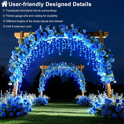 Blue Christmas Lights Outdoor, 66ft 640 LED Icicle Lights for Outside House with Connectable Clear