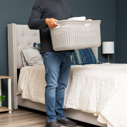 Mind Reader 40L Laundry Basket, Clothes Hamper, Premium Wicker Design, Plastic, Set of 2, Ivory