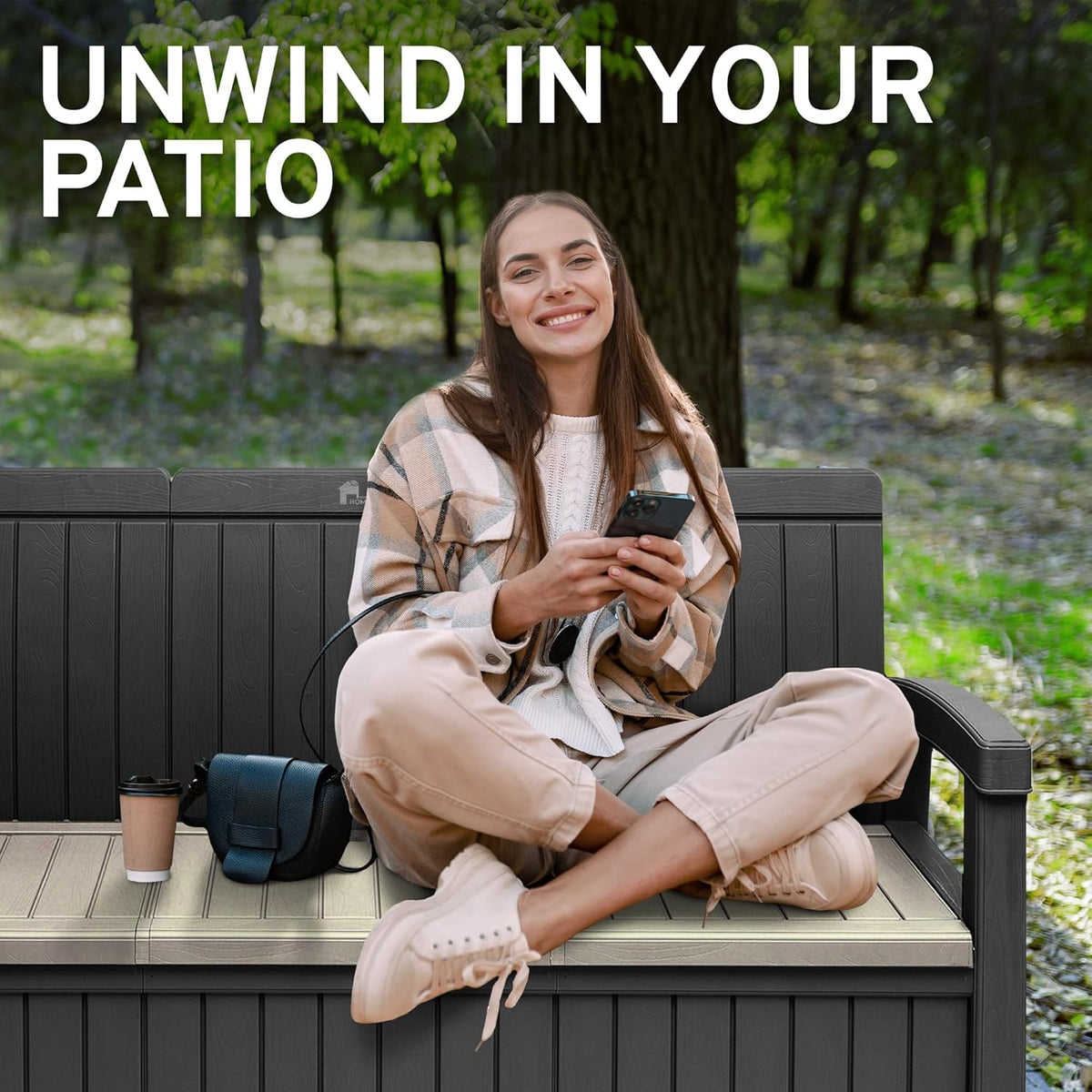 EconoHome 3 Seat Outdoor Storage Bench - 90 Gallon Capacity - Weatherproof Resin Bench for Patio