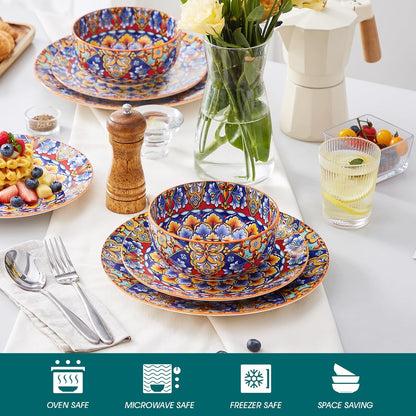 vancasso 12 Pieces Dinnerware Sets, Orange Plates and Bowls Set, Porcelain Dishes Set for 4