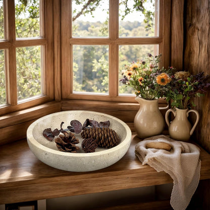 Travertine Decorative Bowls for Home Decor, Marble Fruit Bowl for Kitchen Counter, Keys Bowl for