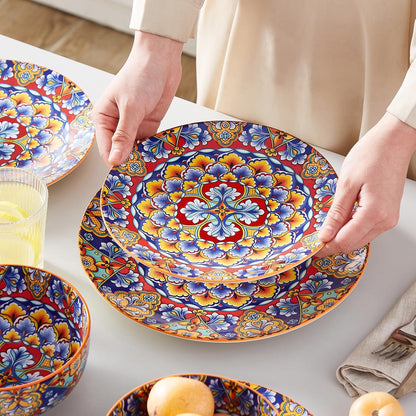 vancasso 12 Pieces Dinnerware Sets, Orange Plates and Bowls Set, Porcelain Dishes Set for 4