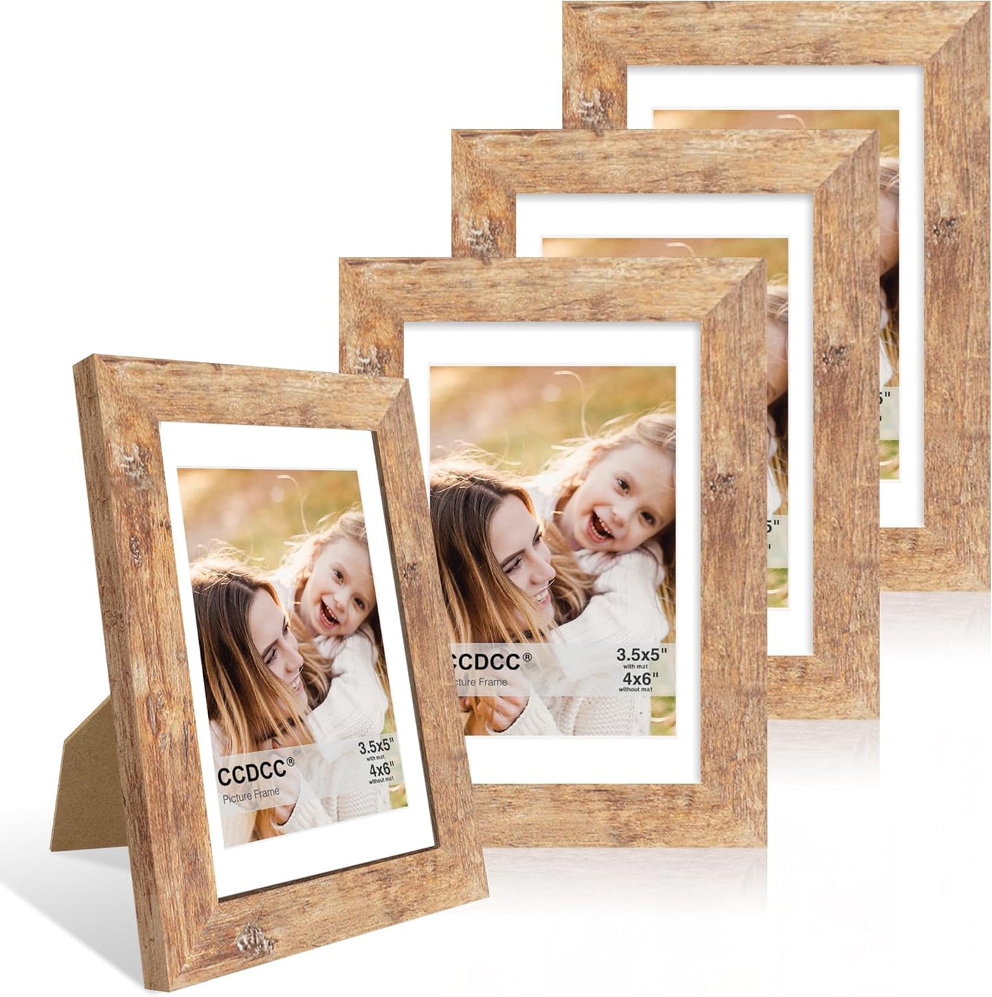 4x6 Picture Frame Set of 4, 4 x 6 Wood Photo Frames with Mat for 3.5x5, Natural Wooden Frame with