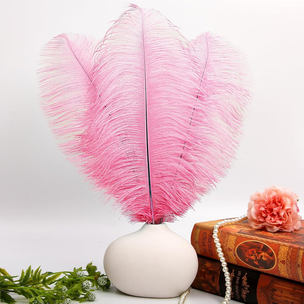 THARAHT 12PCS Ostrich Feathers Natural Bulk 16-18Inch(40-45cm) for Wedding Party Centerpieces