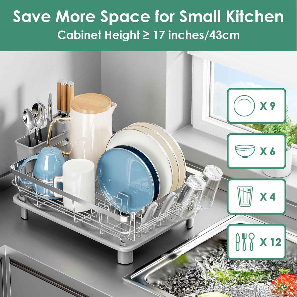 MOUKABAL Dish Drying Rack - Stainless Steel Dish Rack, Dish Racks for Kitchen Counter, Drying Rack