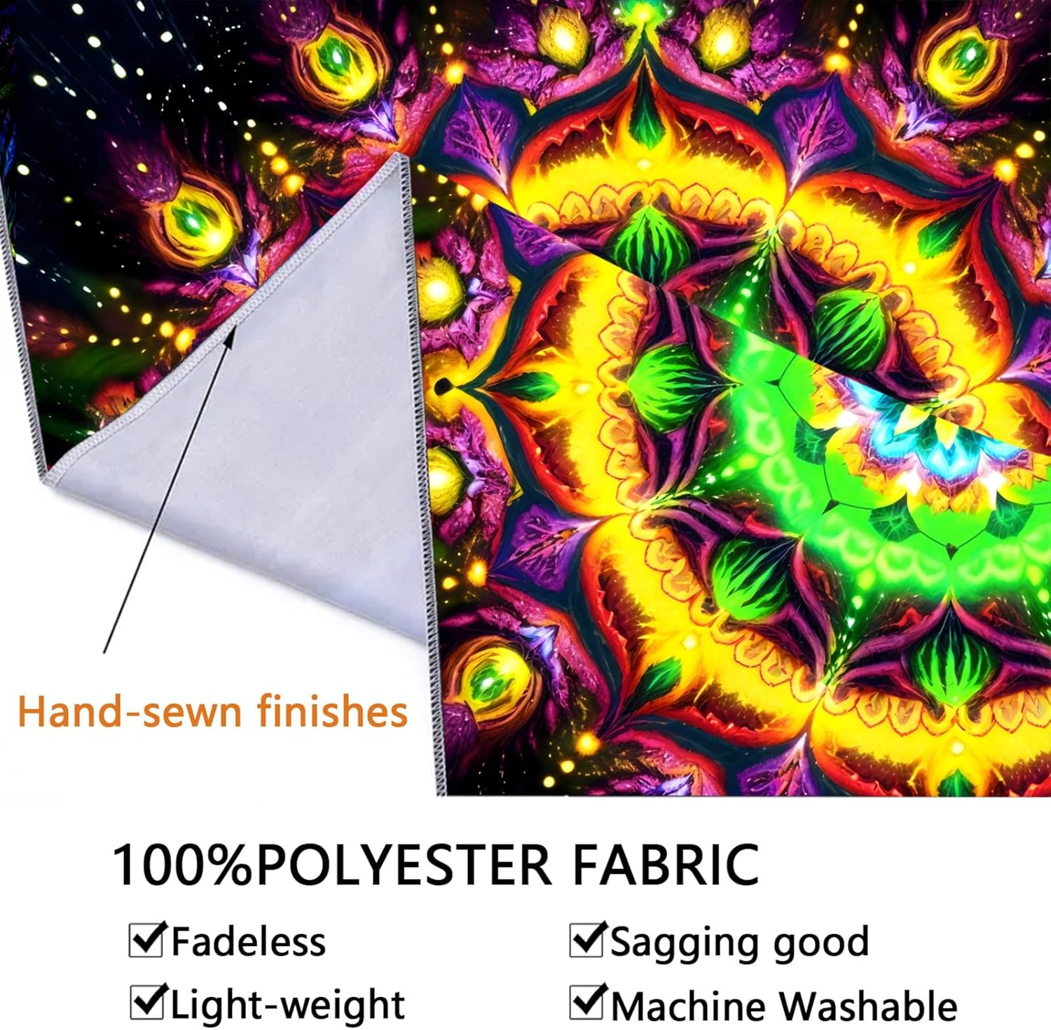 Blacklight Mandala Tapestry for Bedroom, Psychedelic Flower Black Light Posters for Adults and