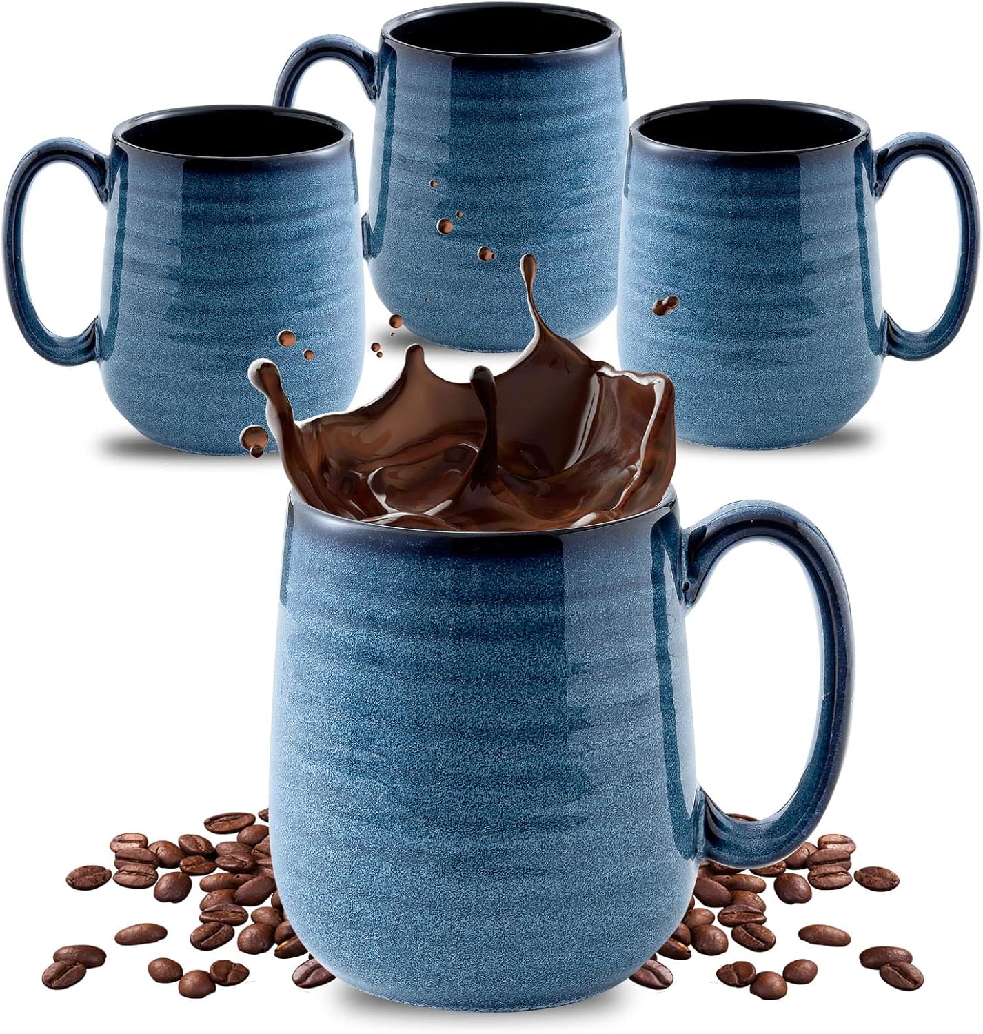 Hasense Coffee Mugs Set of 4, 15 Ounce Porcelain Mug Set with Handle for Morning Coffee Tea and