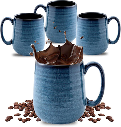 Hasense Coffee Mugs Set of 4, 15 Ounce Porcelain Mug Set with Handle for Morning Coffee Tea and