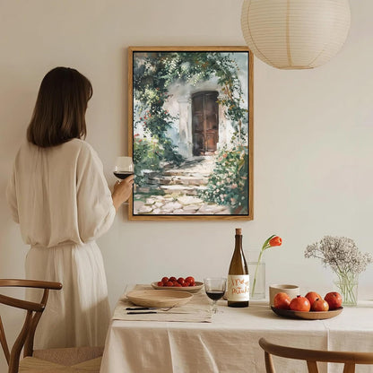 Floating Framed Canvas Vintage Wall Art, Rustic Cottage Spring Garden Oil Paintings Print, Country