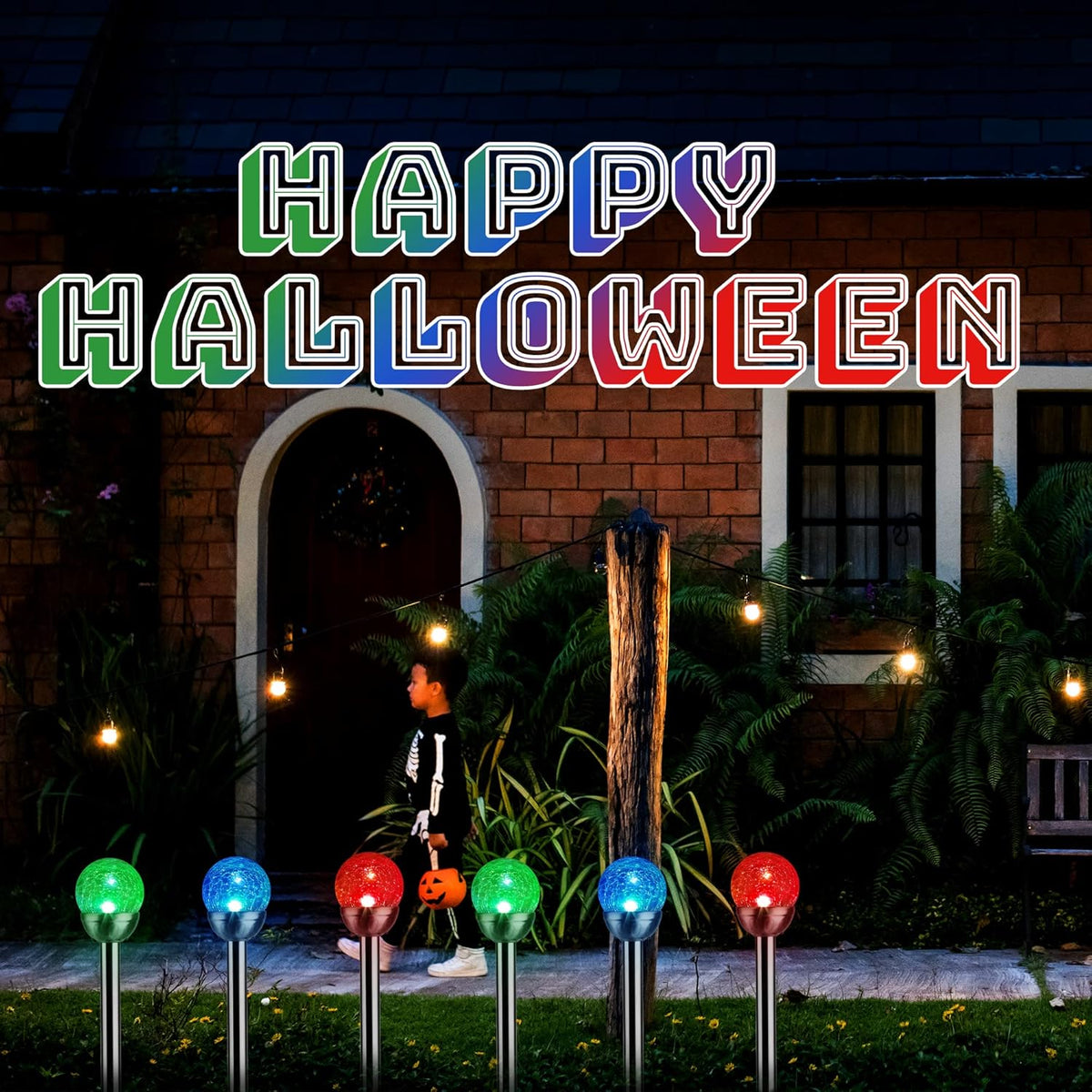 GIGALUMI Solar Outdoor, Cracked Glass Ball Solar Garden Lights, Color Changing Lights