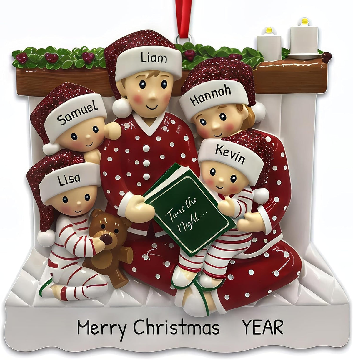 Bedtime Storytelling Family of 5 Christmas Ornament 2025 Personalized Family Christmas Ornaments