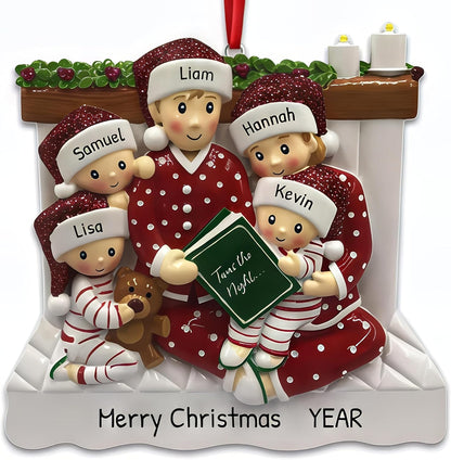 Bedtime Storytelling Family of 5 Christmas Ornament 2025 Personalized Family Christmas Ornaments
