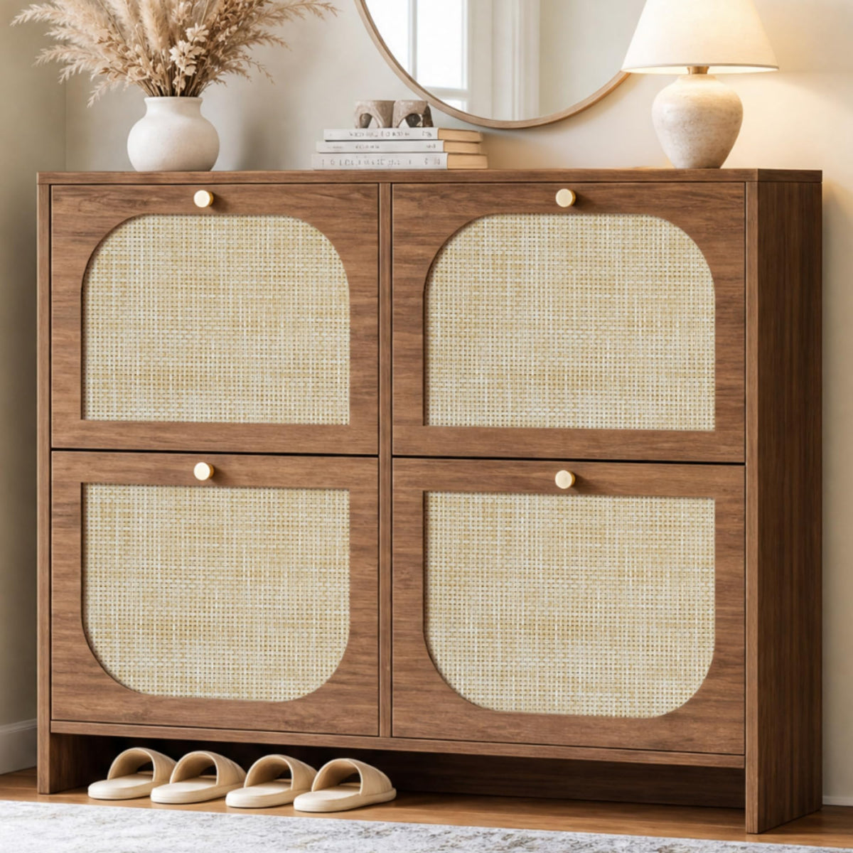 Nicetree Freestanding Ultra Slim Arched Accent Entryway Shoe Storage - 4 Flip Drawers & 3-Tier