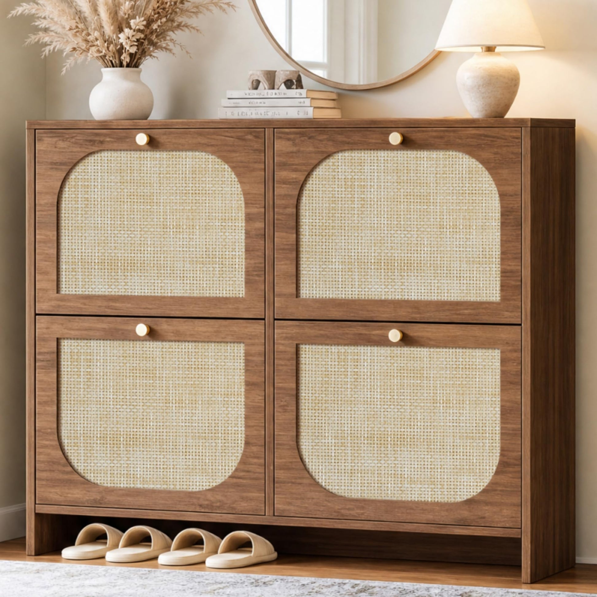 Nicetree Freestanding Ultra Slim Arched Accent Entryway Shoe Storage - 4 Flip Drawers & 3-Tier
