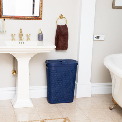 Mind Reader Slim Laundry Hamper with Lid, 40L Clothes Basket, Narrow Tapered Design with Ventilated