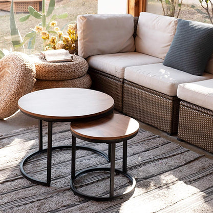 aboxoo Coffee Table Nesting Side Round Set of 2 End Table Top Sturdy Metal Frame Desk Centerpiece