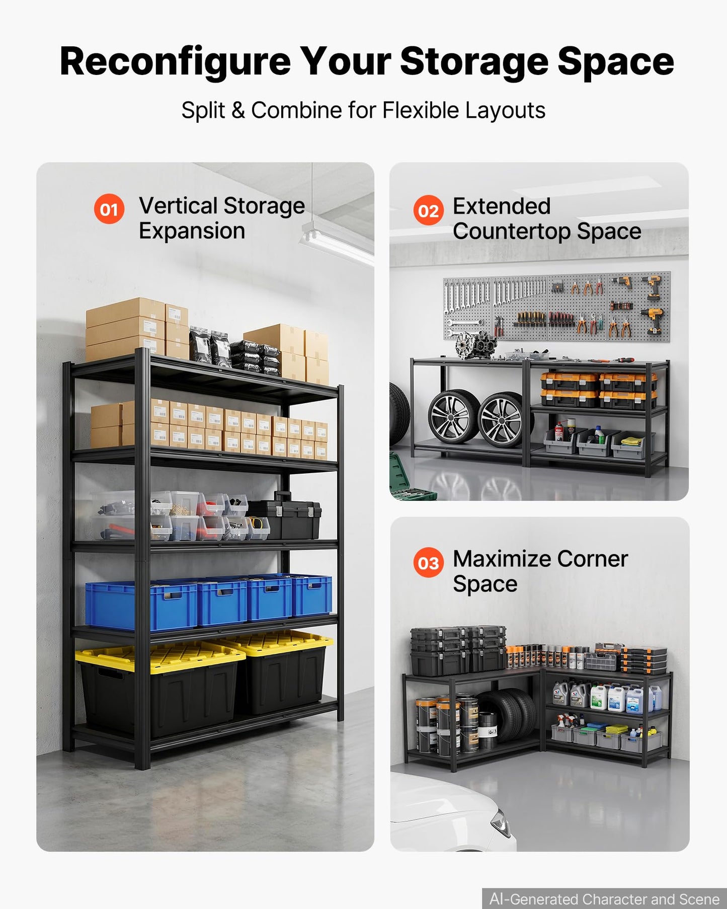 VEVOR Storage Shelves, 5-Tier Adjustable, 3000 lbs Capacity, Heavy Duty Garage Storage Shelving