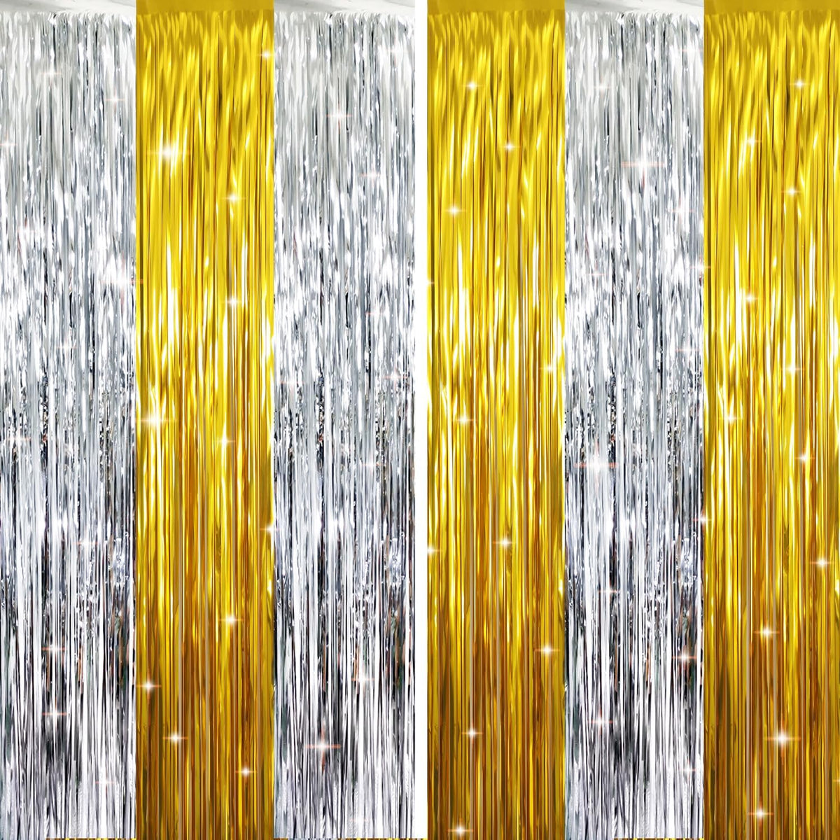 GOER 6.4 ft x 8.2 ft Metallic Tinsel Foil Fringe Curtains Party Backdrop Party Streamers for