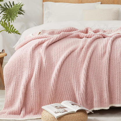 Snuggle Sac Pink Waffle Throw Blanket for Couch Bed Sofa 60x80 inches, Reversible Pink Blanket