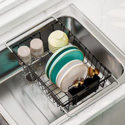 Expandable Dish Drying Rack in Sink, Adjustable Stainless Steel Rustproof Grip Handles Dish Rack