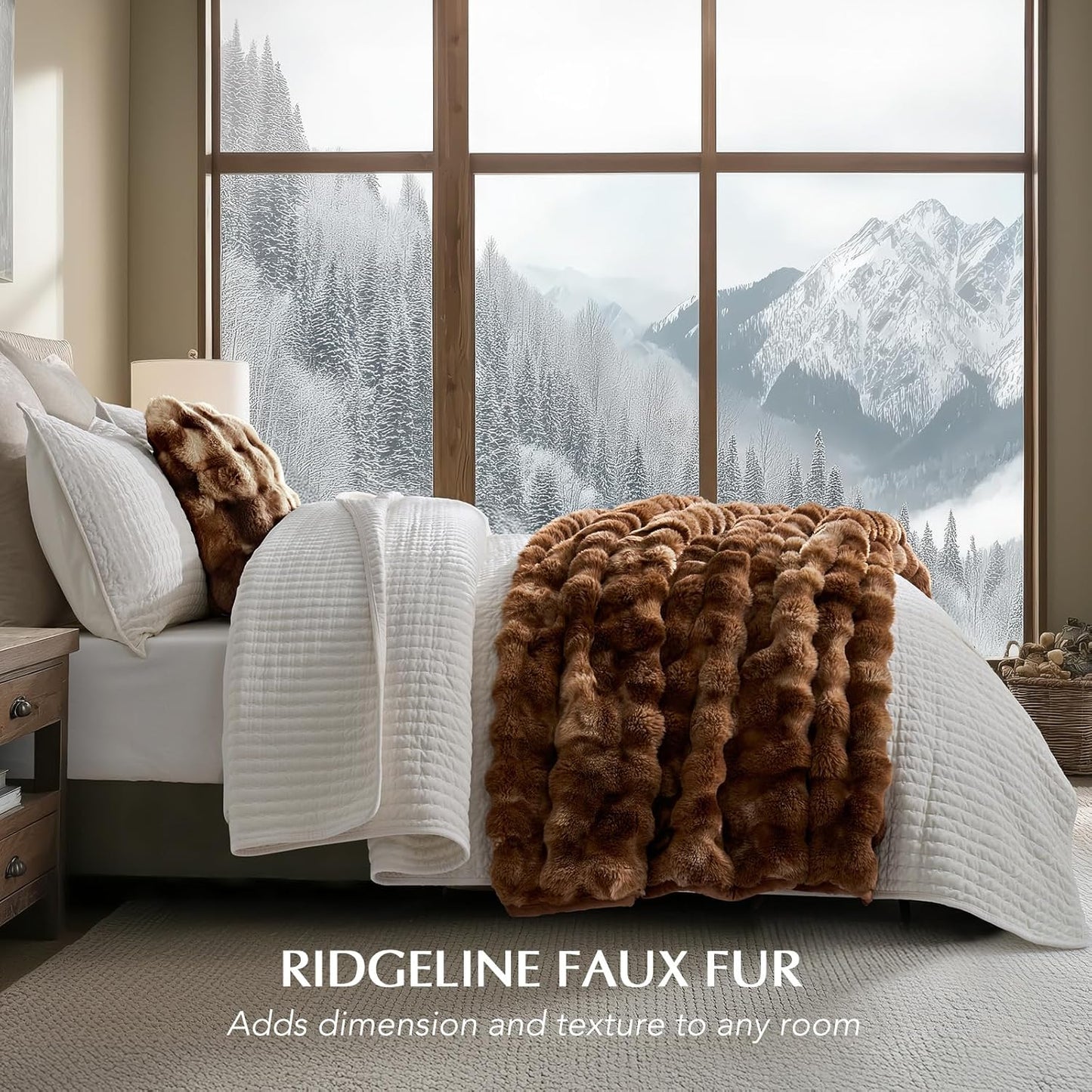 EVERGRACE Ultra Soft Luxury Fluffy Ridgeline Faux Rabbit Fur Throw Blanket, Thick Warm Bubble Throw