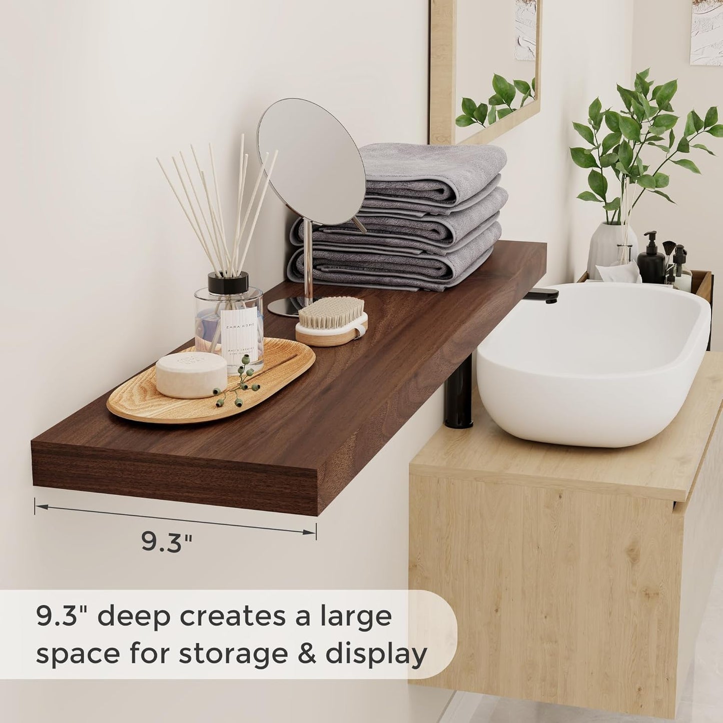 40 Inch Floating Shelvese, 40" W x 9" D Floating Shelf Set of 2, Farmhouse Wood Wall Shelves for