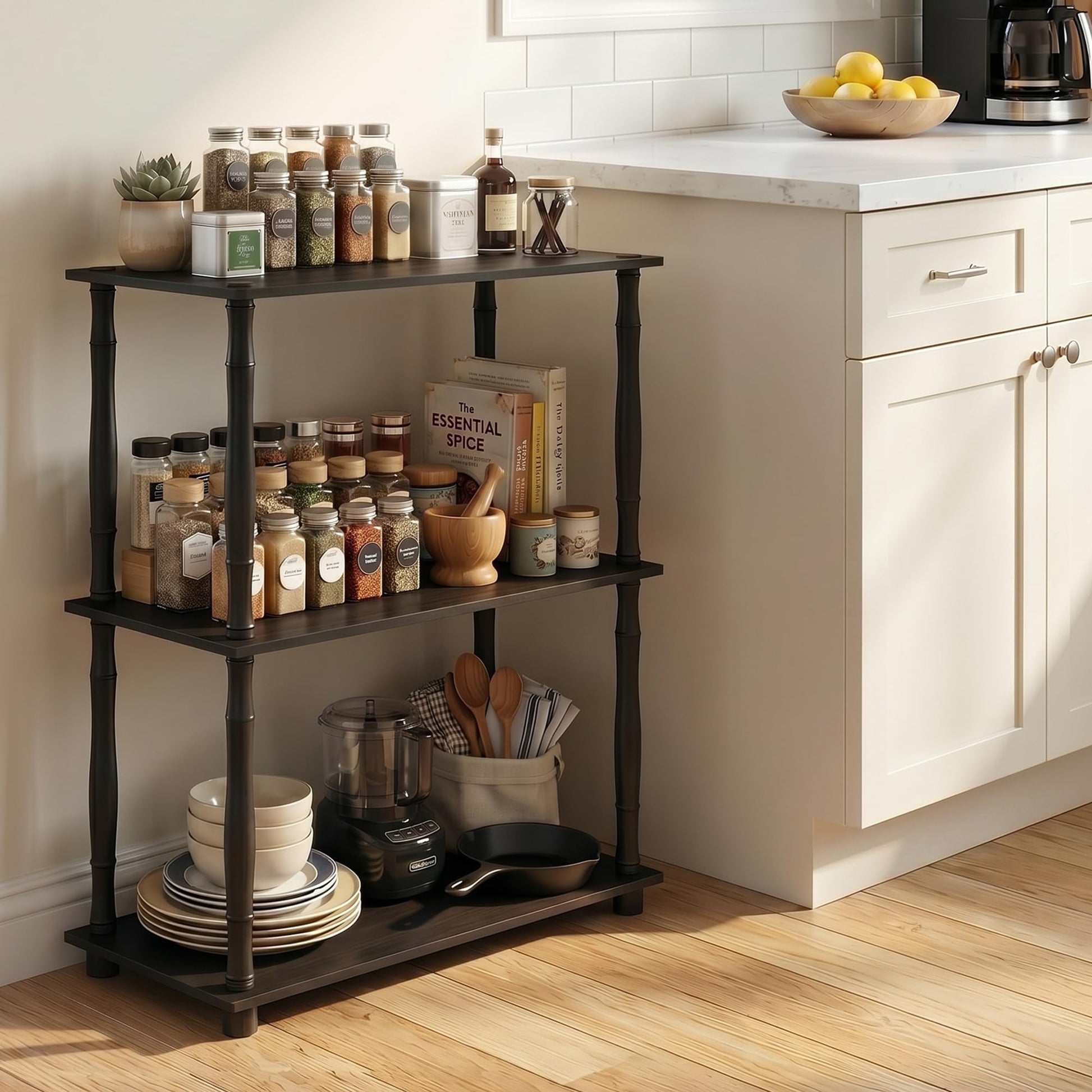 Furinno TURN-N-TUBE Storage Shelves, 3-Tier Book Shelf, Corner Shelf, Toolless Open Shelves, for