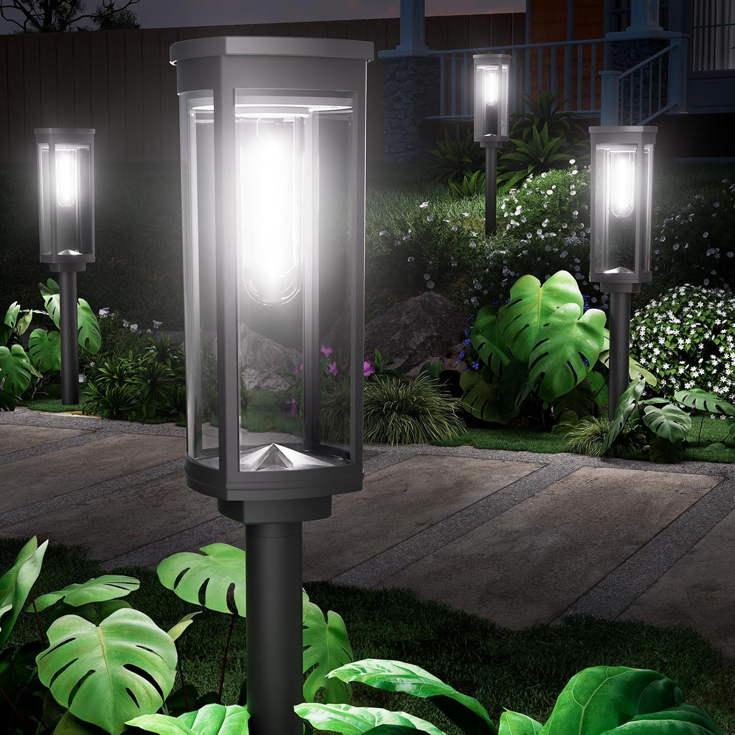 4 Pack Solar Pathway Lights Outdoor, Modern Super Brightness LED Path IP65 Waterproof Garden Lights