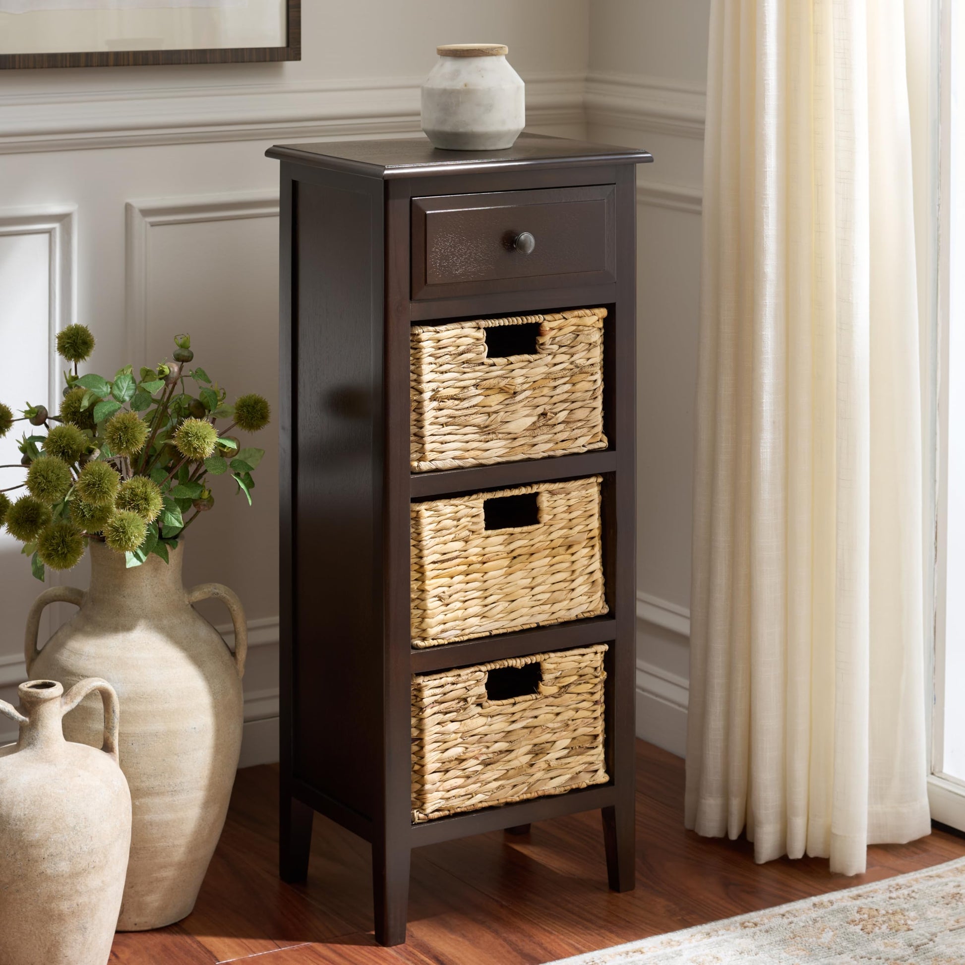 SAFAVIEH Furniture - Michaela 1-Drawer Storage Unit - Dark Chocolate - Solid Wood - Farmhouse