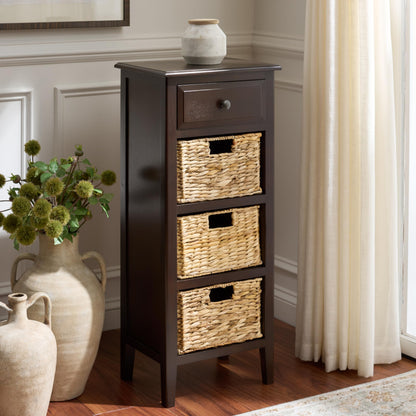 SAFAVIEH Furniture - Michaela 1-Drawer Storage Unit - Dark Chocolate - Solid Wood - Farmhouse
