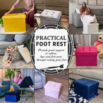 LINMAGCO Storage Ottoman Folding Foot Stool Velvet Footrest with Padded Modern Ottoman with Storage