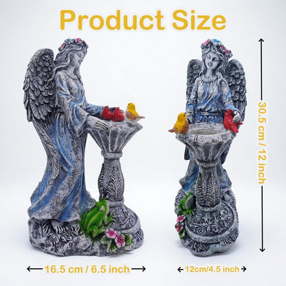 Mrocioa Solar Outdoor Garden Decor Angel Statue Light with Color Changing Birdbath, Waterproof Led